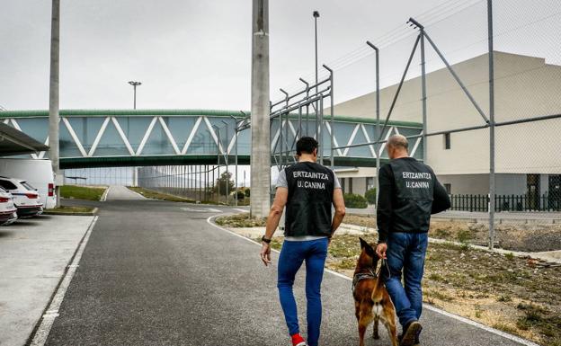 Dos ertzainas de la unidad canina en la cárcel de Álava ./IGOR MARTÍN