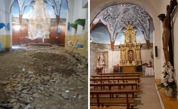 Interior de la iglesia de Santa Catalina durante las obras y después de los trabajos. /E. TORRES