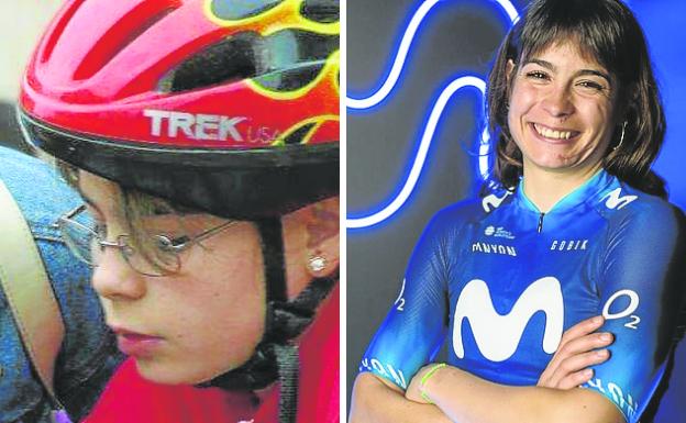 Sheyla Gutiérrez en la actualidad y en la infancia. / @CXCLING/S. G.