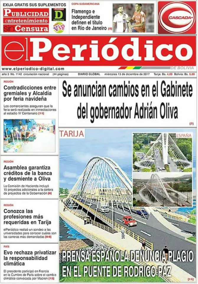 Un periodico boliviano se hacía eco de la polémica del puente de Tarija